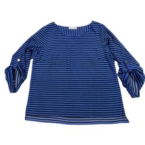 Calvin Klein Long Sleeve Top / Blouse Blue Black Striped, Size Medium
